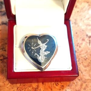 Siam Brooch Sterling Silver‎ Heart Shape with Thai Dancer